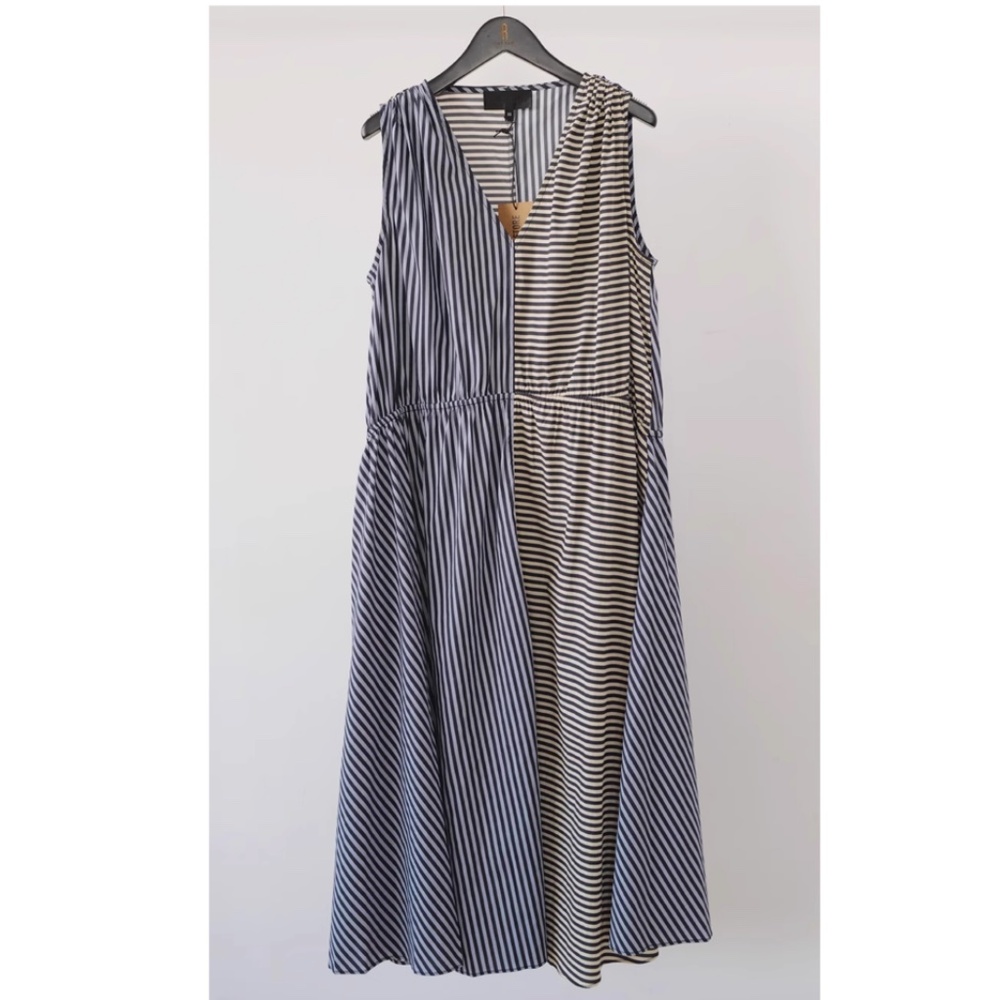 NWT NO.6 Leigh Midi Dress - Stripe Combo Blue Black White Causal Cotton - Picture 6 of 13